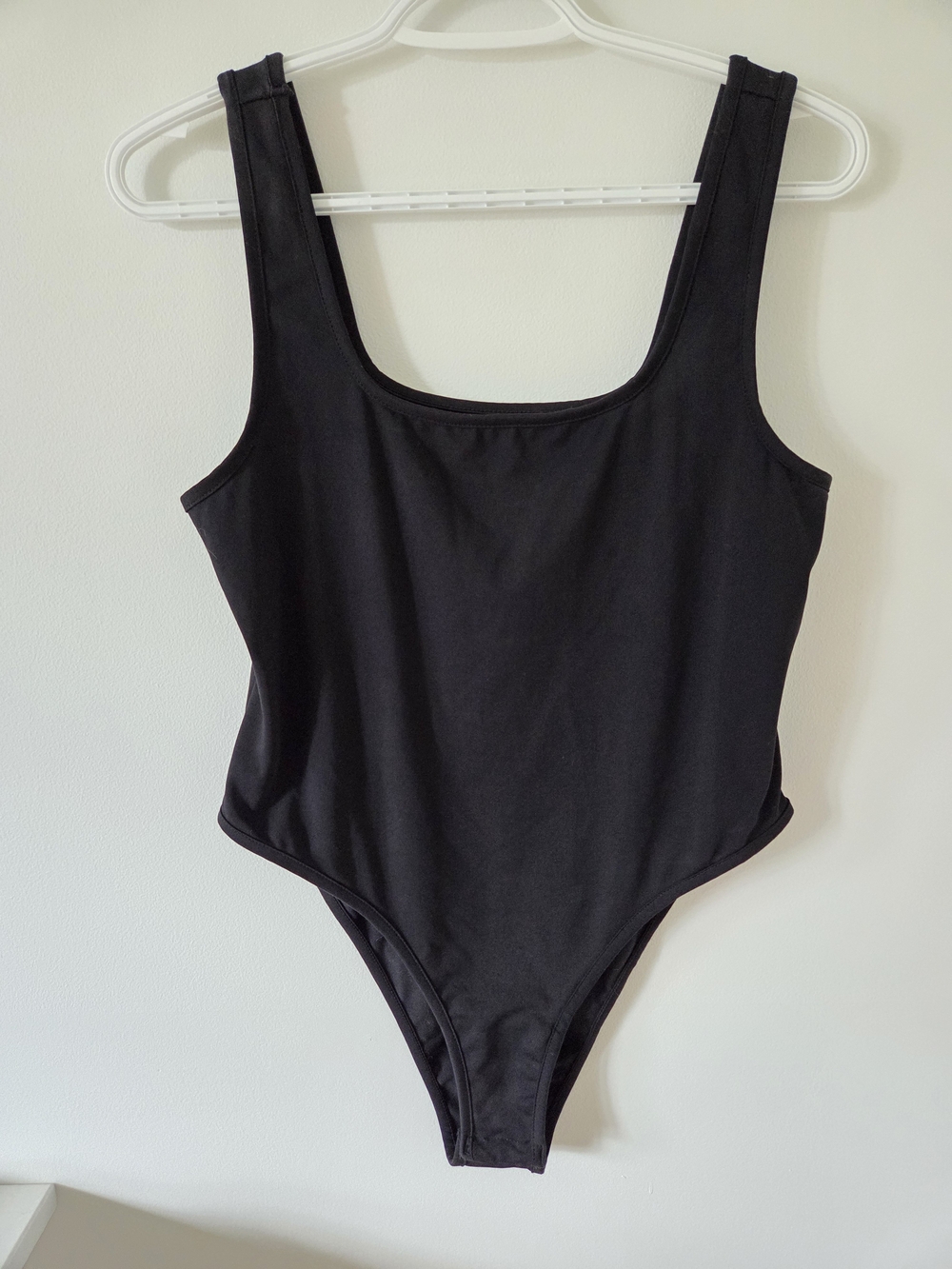 Basic Black Square Neck Bodysuit Sleeveless Top Size Large L